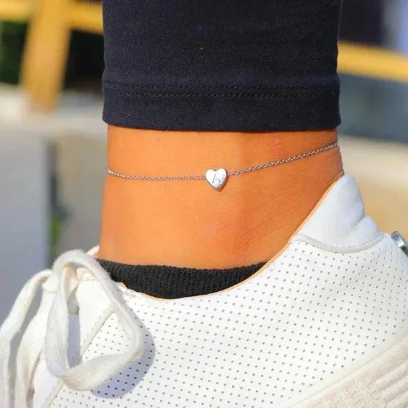 ▶ PERSONALIZED❤️HEART CHARM A to Z, DAINTY SILVER INITIAL ANKLET GIRL, ELDM22302 - Picture 7 of 14